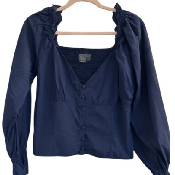 Anthropologie Tops - Anthropologie Navy Button-Front Peasant Top